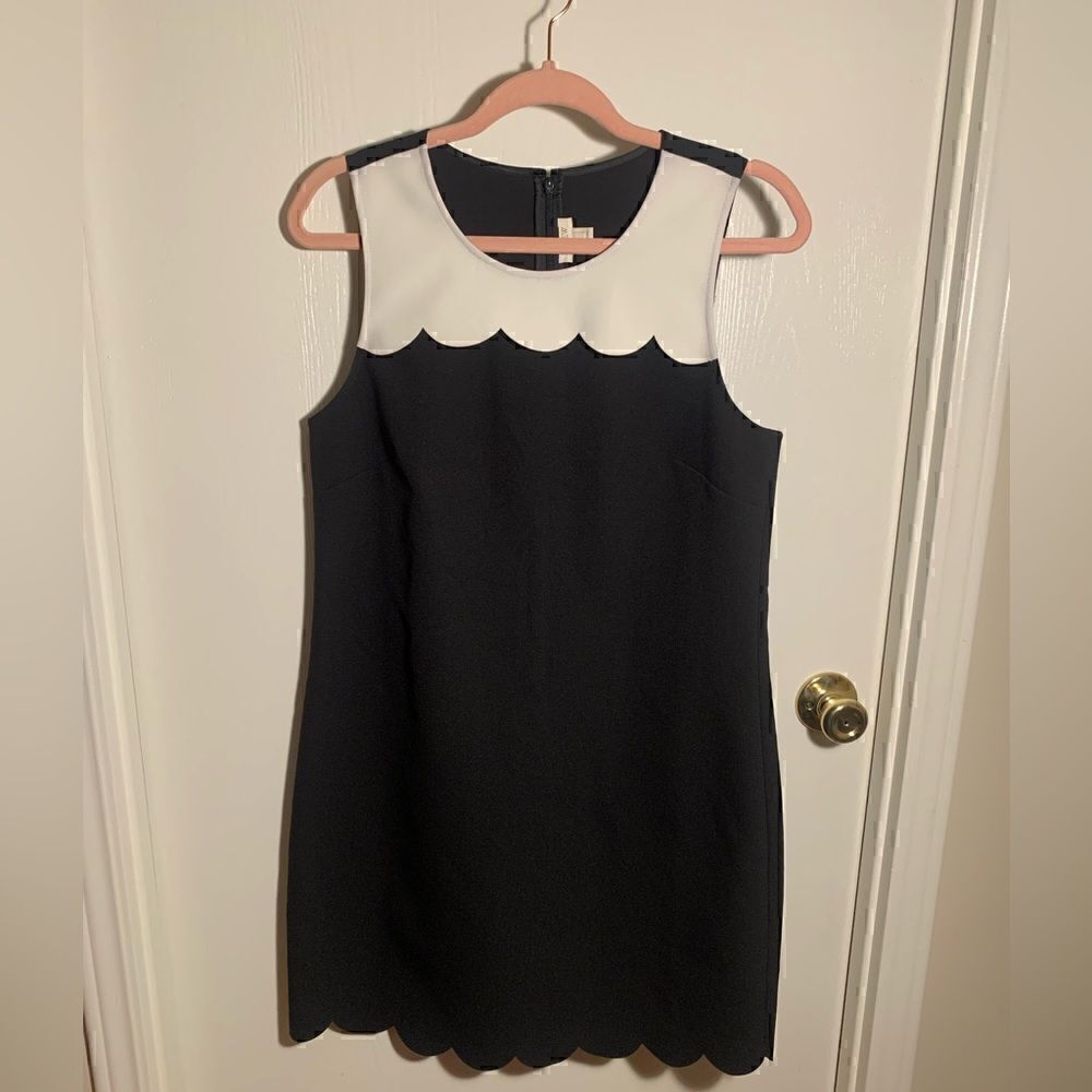 J. Crew black/ivory scalloped bodice sleeveless mini shift dress Size 6